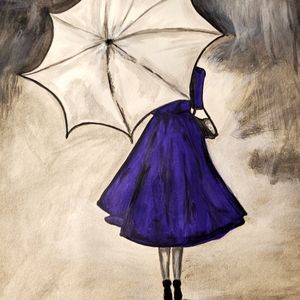Hand painted Umbrella lady in purple